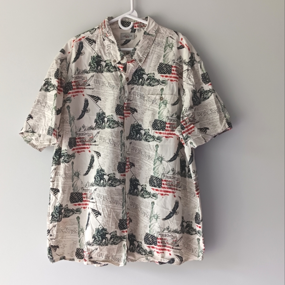 American Legacy Casual Button Up Shirt Flag Solider Military Red White Blue 3XL